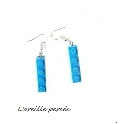Boucle d'oreille brique lego bleu roi