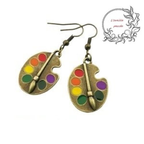 Boucle d'oreille palette de peinture bronze