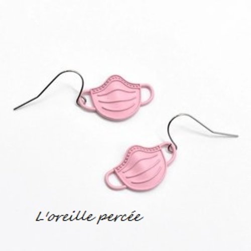 Boucle d'oreille masque rose métal