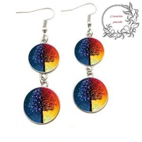 Boucle d'oreille double cabochon arbre de vie