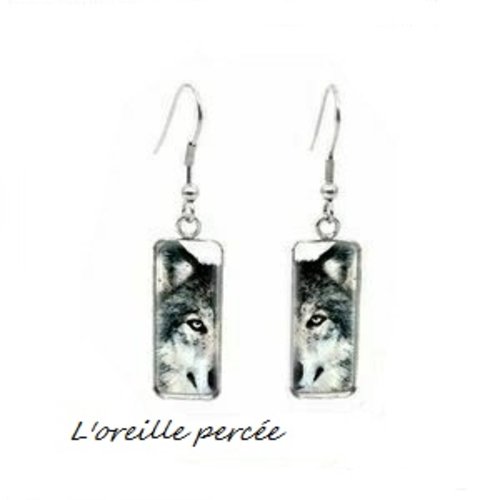 Boucle d'oreille rectangle loup
