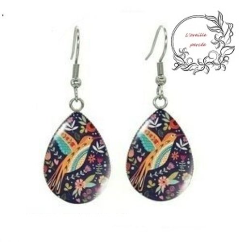 Boucle d'oreille goutte oiseau