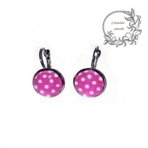 Boucles d'oreilles  fuschia pois blanc