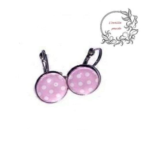 Boucles d'oreilles rose pois blanc