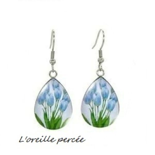 Boucle d'oreille cabochon goutte tulipe