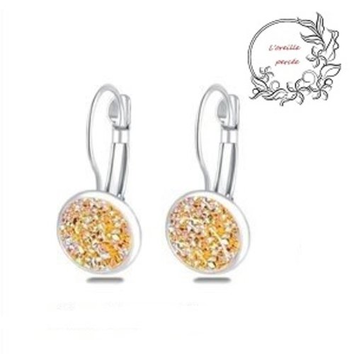 Boucle d'oreille cabochon druzy jaune argent 925