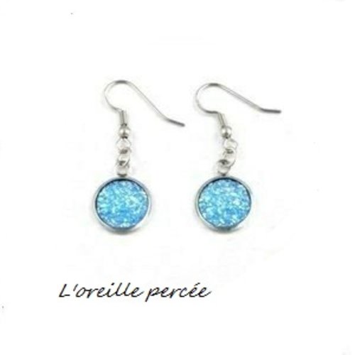 Boucle d'oreille cabochon druzy turquoise 12mm