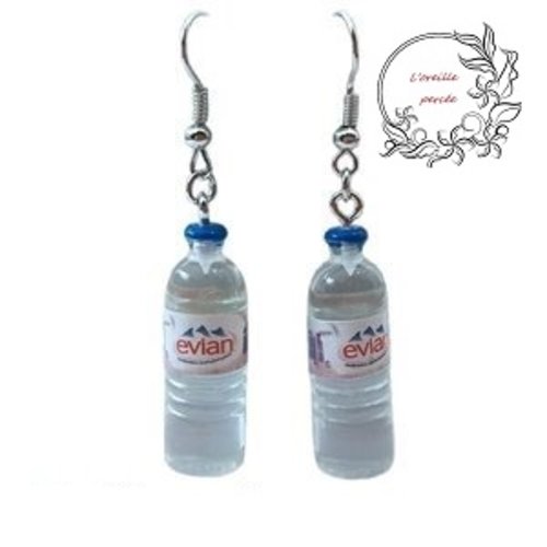 Boucle d'oreille bouteille d'eau évian ronde