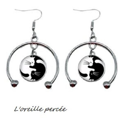 Boucle d'oreille cabochon duo de chat 16mm