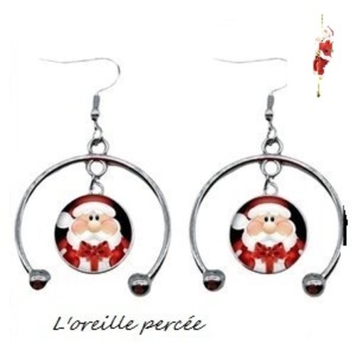 Boucle d'oreille cabochon père nöel 16mm