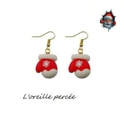 Boucle d'oreille moufle de noël
