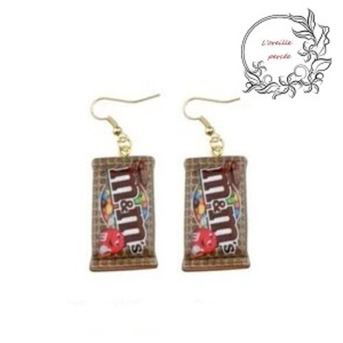 Boucle d'oreille sachet de bonbon marron