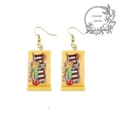 Boucle d'oreille sachet de bonbon jaune