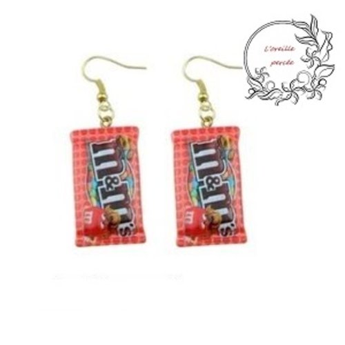 Boucle d'oreille sachet de bonbon rouge