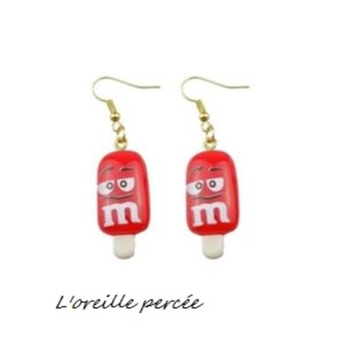 Boucle d'oreille glace m§ms rouge