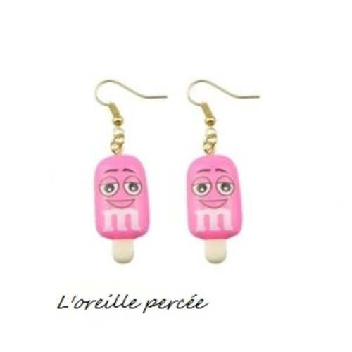 Boucle d'oreille glace m§ms rose