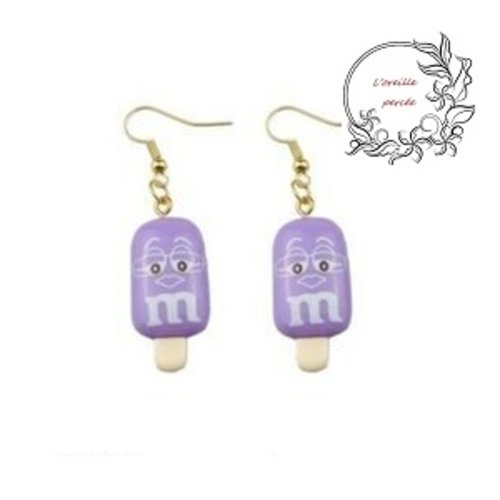 Boucle d'oreille glace m§ms parme