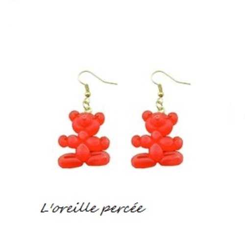 Boucle d'oreille ourson rouge