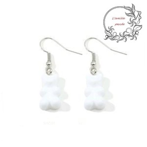 Boucle d'oreille mini ourson blanc