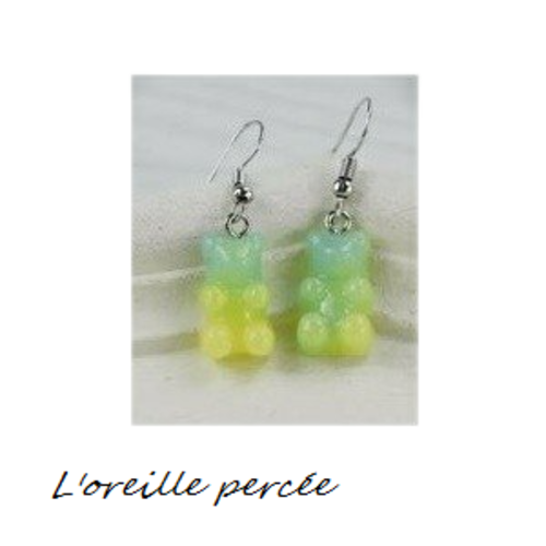 Boucle d'oreille mini ourson bi-couleur résine