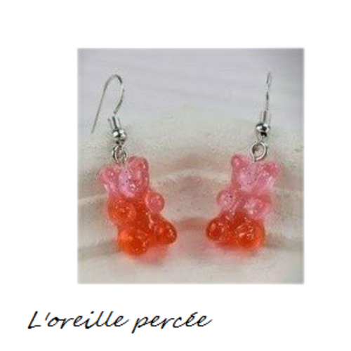Boucle d'oreille mini ourson bi-couleur  résine