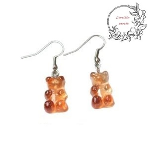 Boucle d'oreille mini ourson bi-couleur cola