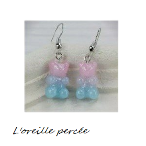 Boucle d'oreille mini ourson bi-couleur  résine
