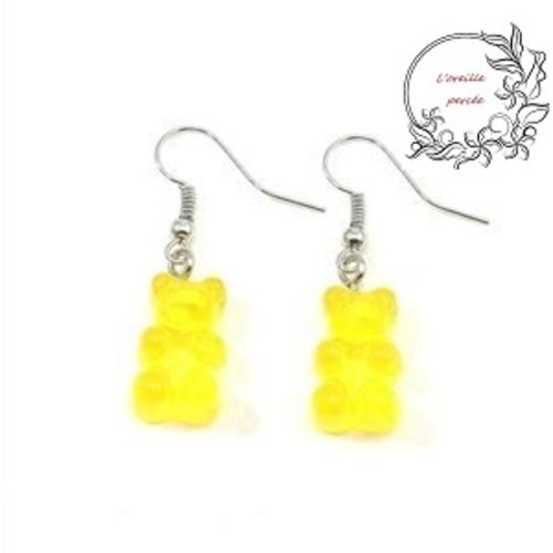 Boucle d'oreille mini ourson jaune