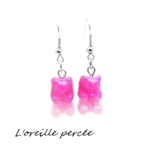 Boucle d'oreille mini ourson bi-couleur  résine