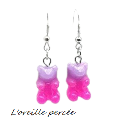 Boucle d'oreille mini ourson bi-couleur  résine