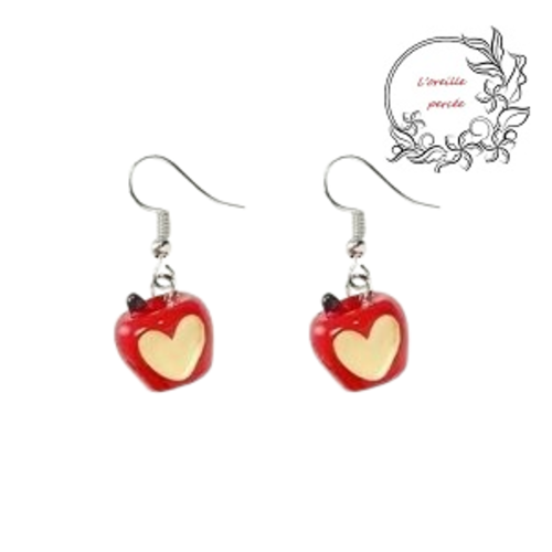 Boucle d'oreille duo de pomme rouge croquée