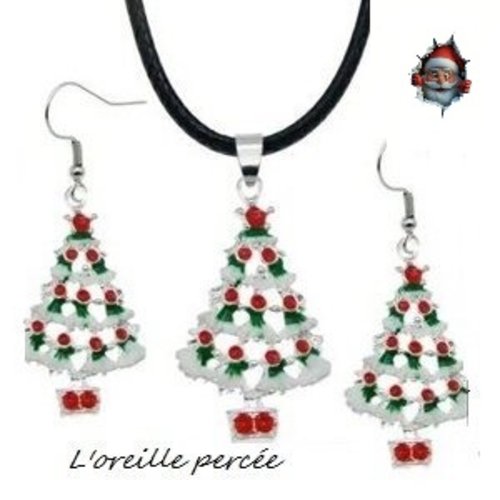 Parure collier + boucle d'oreille sapin