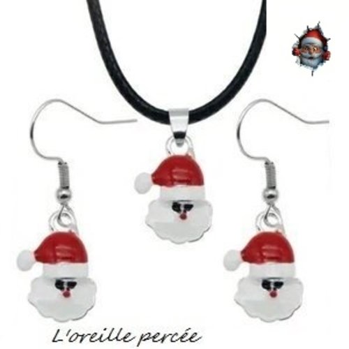 Parure collier + boucle d'oreille père noël