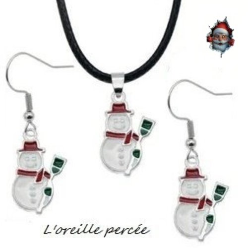 Parure collier + boucle d'oreille bonhomme de neige