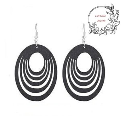 Boucle d'oreille en bois ovale noire