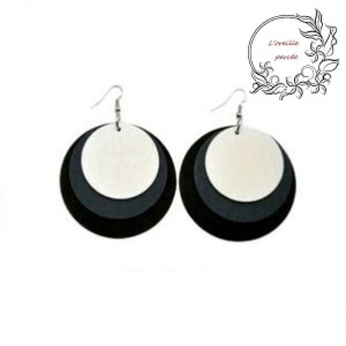 Boucle d'oreille en bois trio de cercle