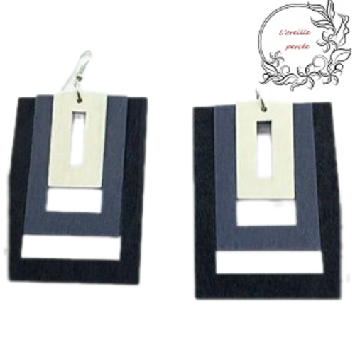 Boucle d'oreille en bois trio de rectangle creux