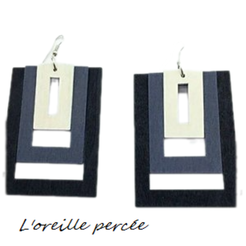 Boucle d'oreille trio de rectangle creux bois 70mm