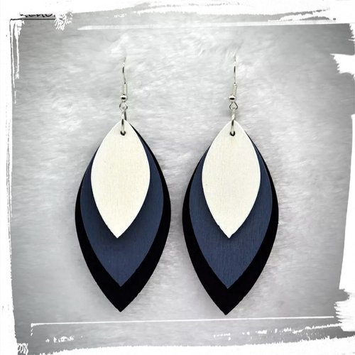 Boucle d'oreille trio ovale bois 60mm