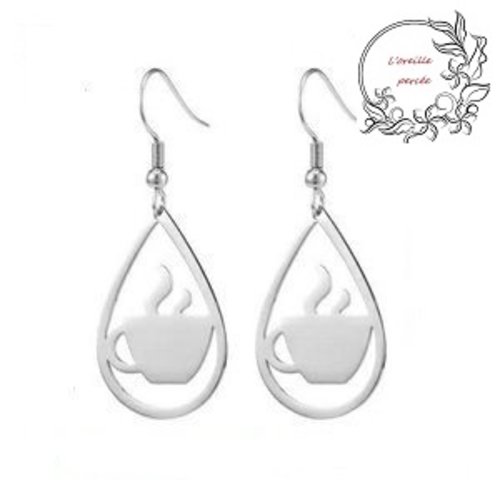 Boucle d'oreille goutte et sa tasse à café