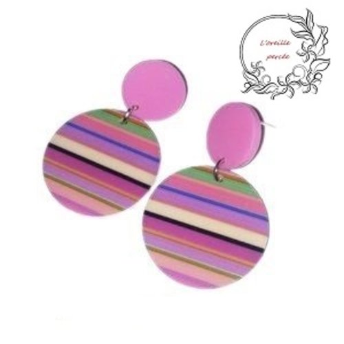 Boucle d'oreille cercle rayé coloré