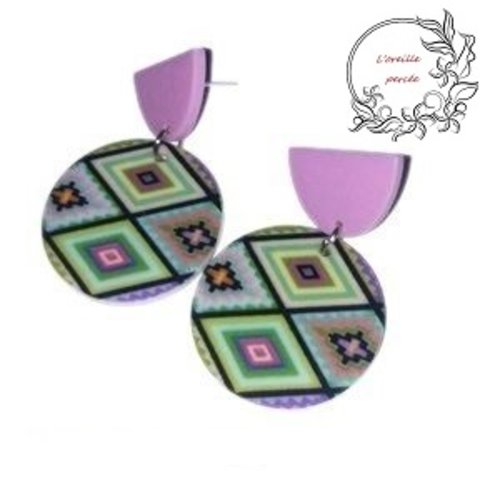 Boucle d'oreille cercle à motif coloré