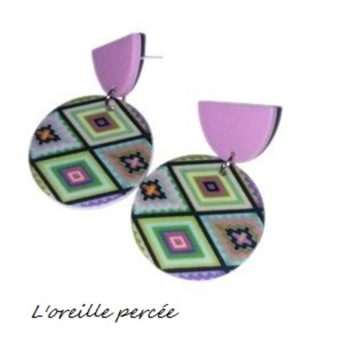 Boucle d'oreille cercle à motif coloré