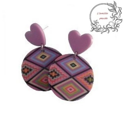 Boucle d'oreille cercle à motif coloré