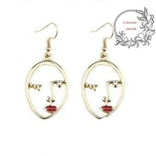 Boucle d'oreille visage kiss rouge