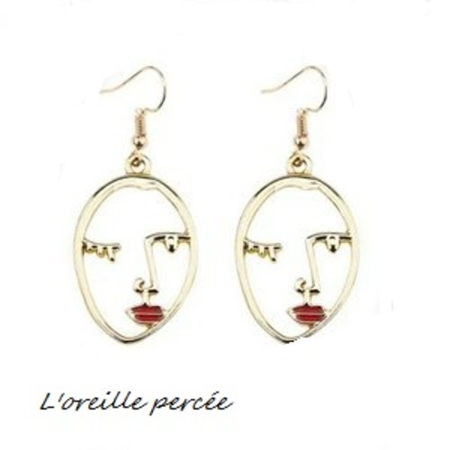 Boucle d'oreille visage kiss rouge