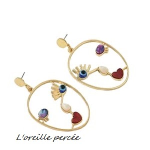 Boucle d'oreille grand visage