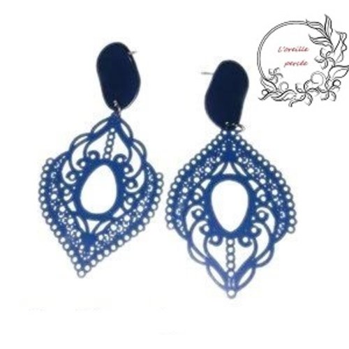 Boucle d'oreille estampe bleue