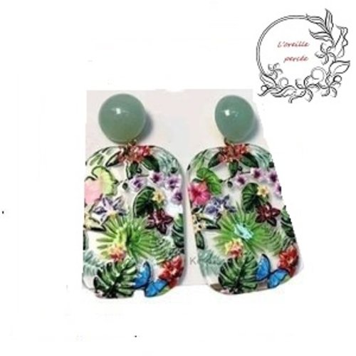 Boucle d'oreille feuille tropicale fleurie