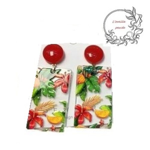 Boucle d'oreille feuille tropicale et fleur